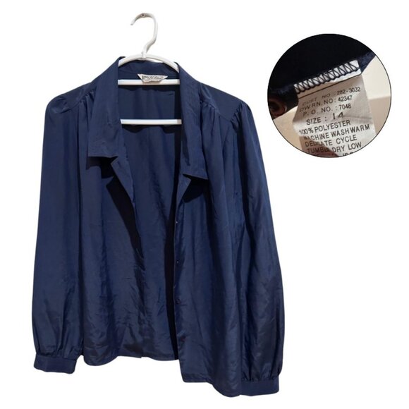 Vintage La Blouse Blue Button-Up Top Size 14 - Picture 2 of 4